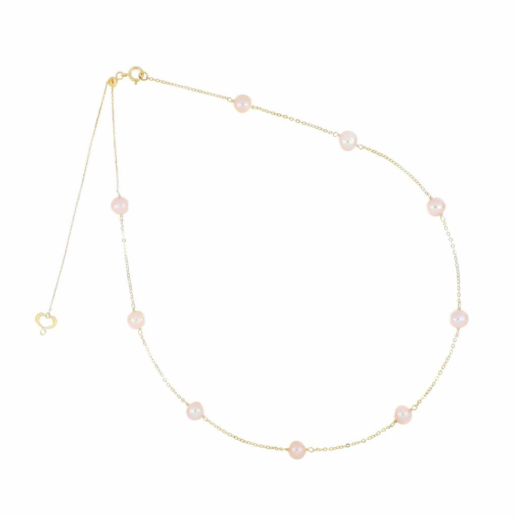 Girocollo Maman et Sophie oro giallo perle ovali rosa 5,5 mm - MAMAN ET SOPHIE