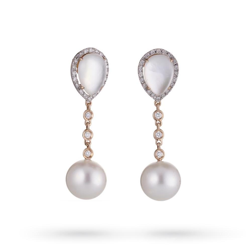 Pendant pearl earrings in gold, mother-of-pearl and diamond  - COSCIA