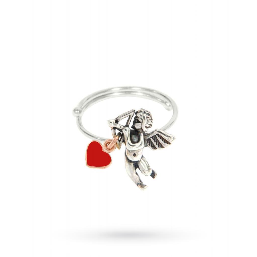 Anello cupido con cuore rosso smaltato in argento 925 - MAMAN ET SOPHIE
