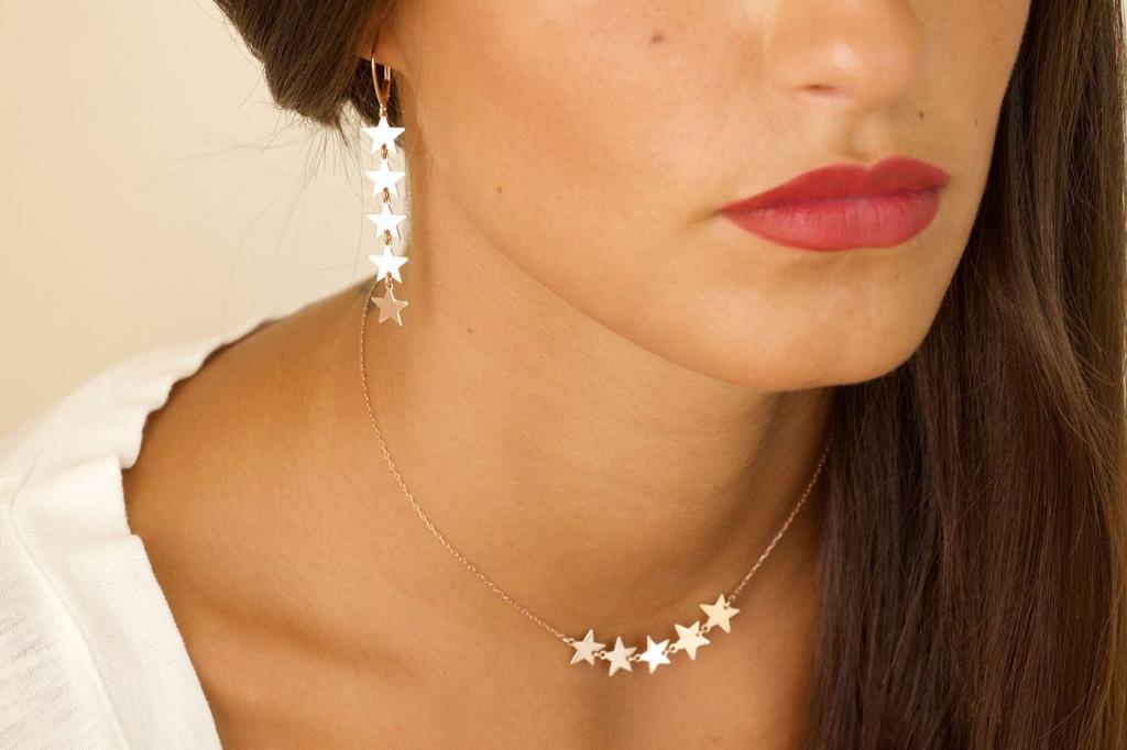  Orecchino pendente singolo 5 stelle in argento 925 rosa - MAMAN ET SOPHIE