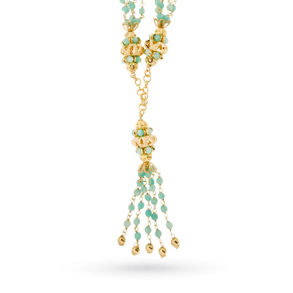  Necklace with threads of azuregems and a hanging tuft in golden silver - GOLDEN CORALS
