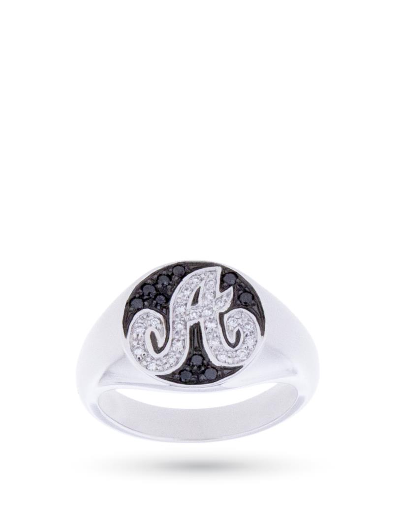 Chevalier white gold ring with diamonds and letter A - ORO TREND