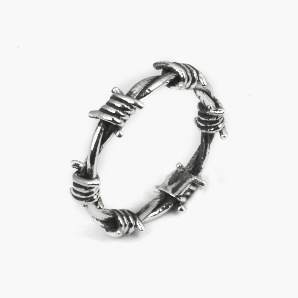 Nove25 shiny burnished silver barbed wire ring - NOVE25