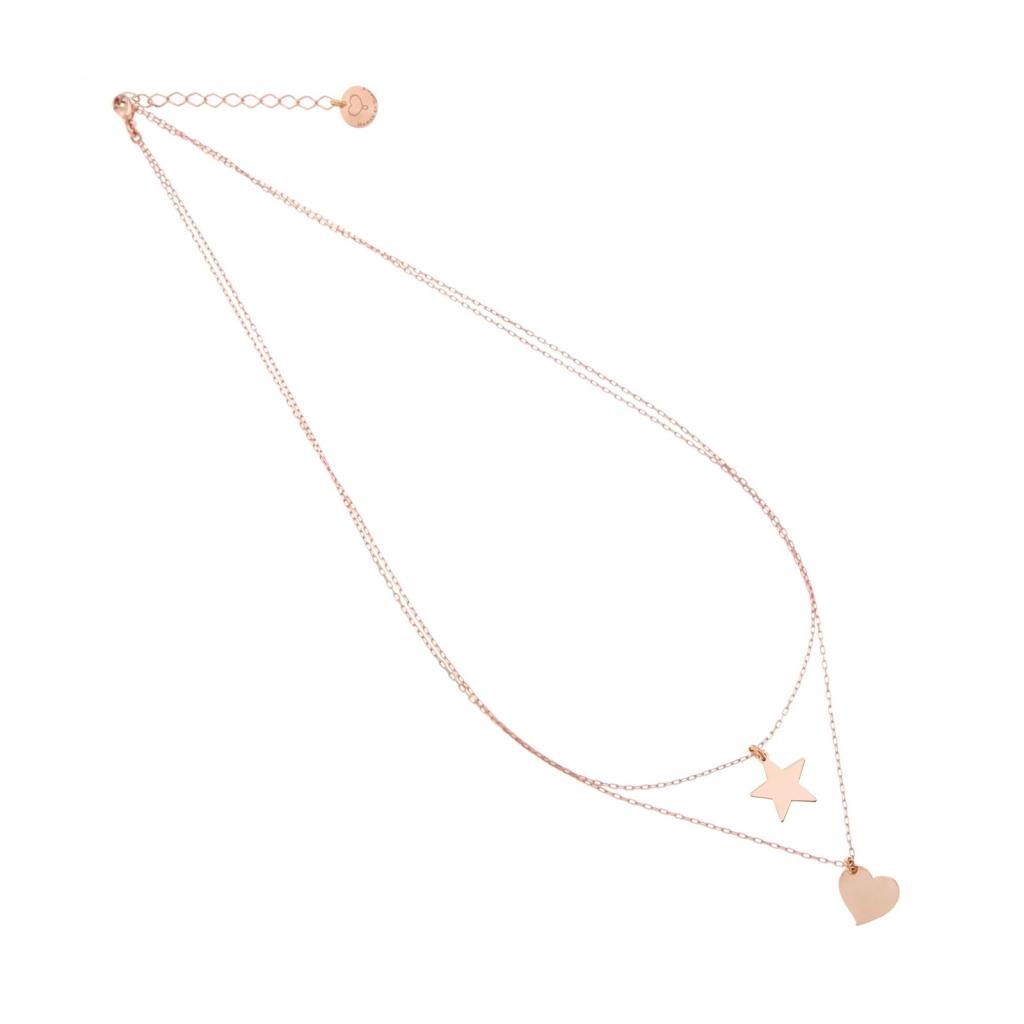 Necklace with double choker hearts in 925 silver plated in rose gold - MAMAN ET SOPHIE