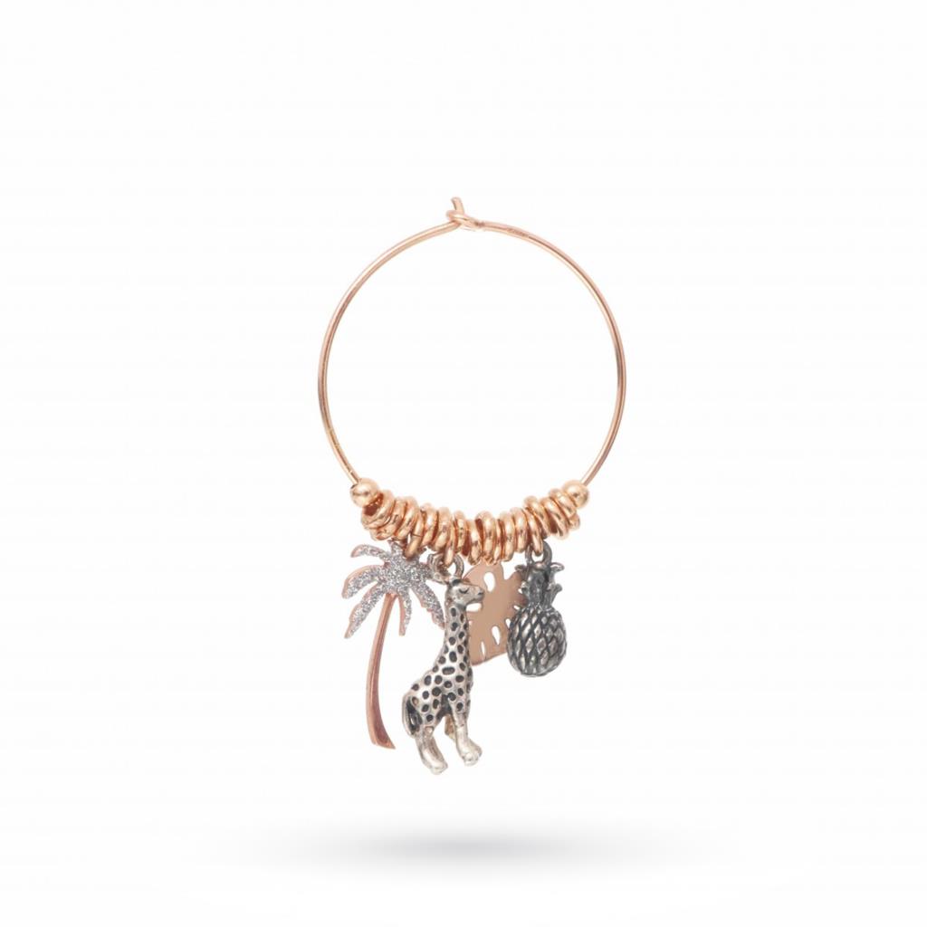 Single circle earring with pineapple, giraffe, palm and leaf in 925 silver - MAMAN ET SOPHIE