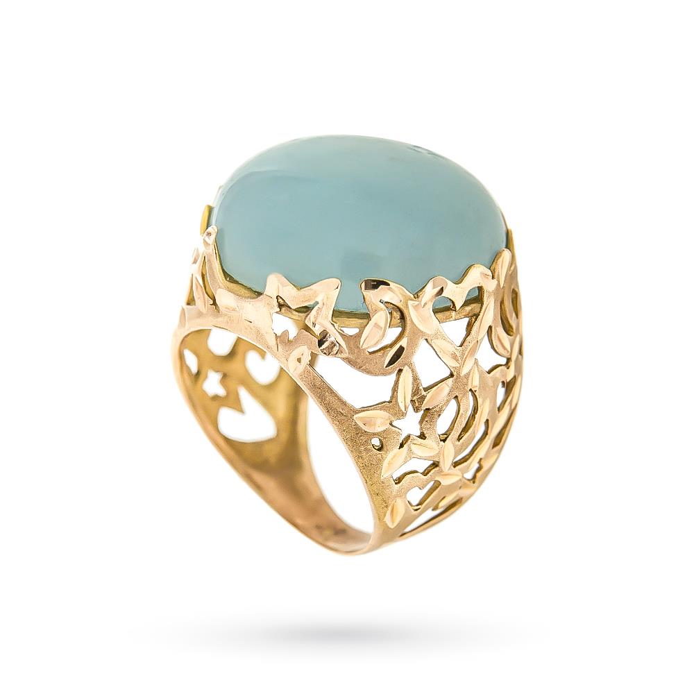 Anello acquamarina milk oro giallo traforato - LUSSO ITALIANO