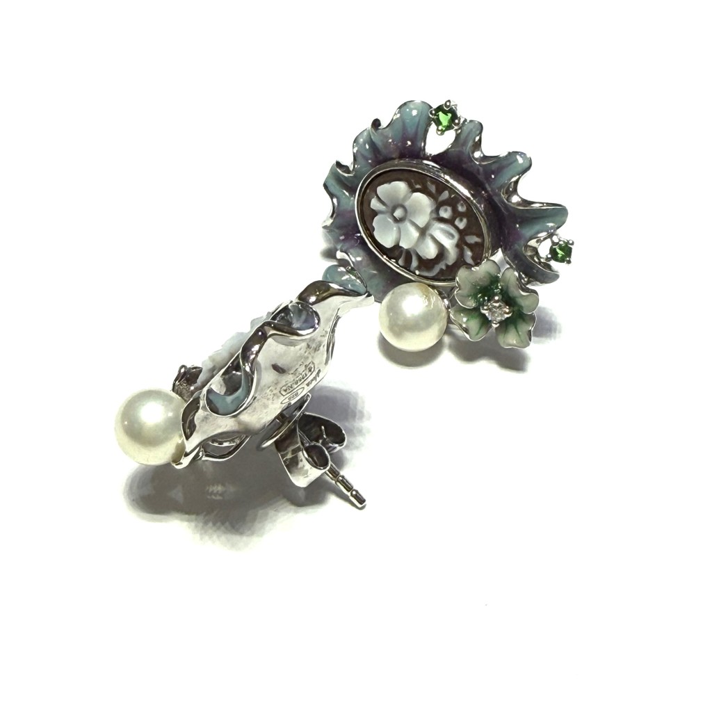Silver earrings with cameo enamel and pearl - CAMEO ITALIANO