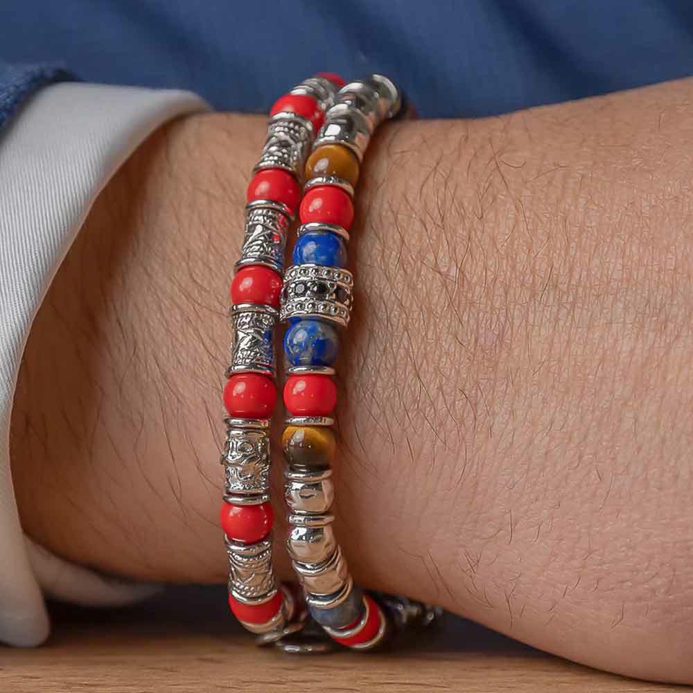  Bracciale uomo Cue Earth pietre naturali in argento 19+3 cm - MARIA CRISTINA STERLING