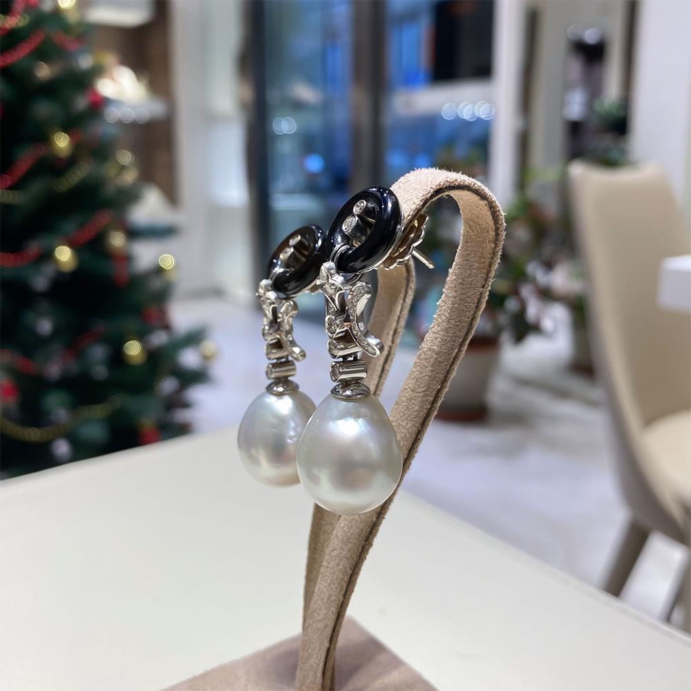  Australian pearl white gold diamond pendant earrings - CICALA