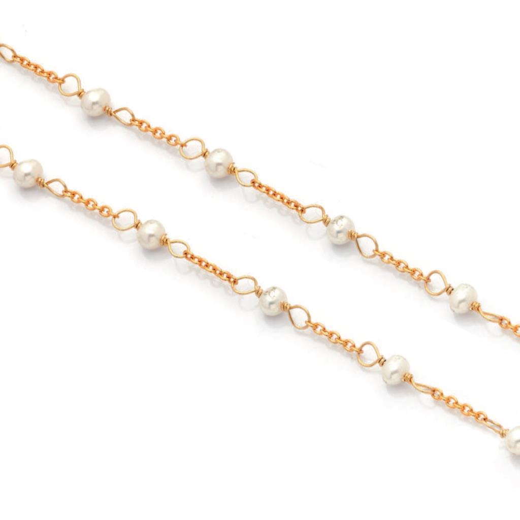 Rolo necklace in 925 yellow silver and pearls - CAMEO ITALIANO