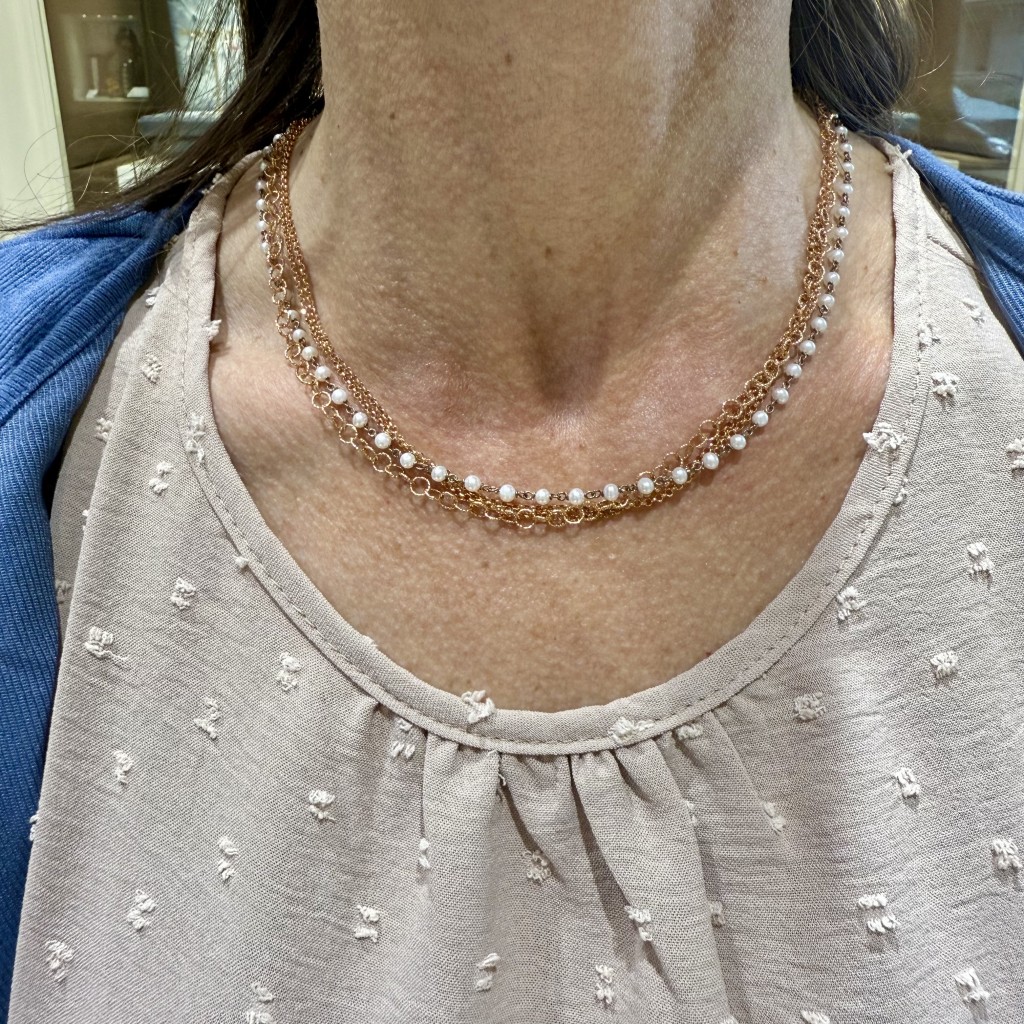  Multi-strand necklace in pink silver with pearls - CAMEO ITALIANO