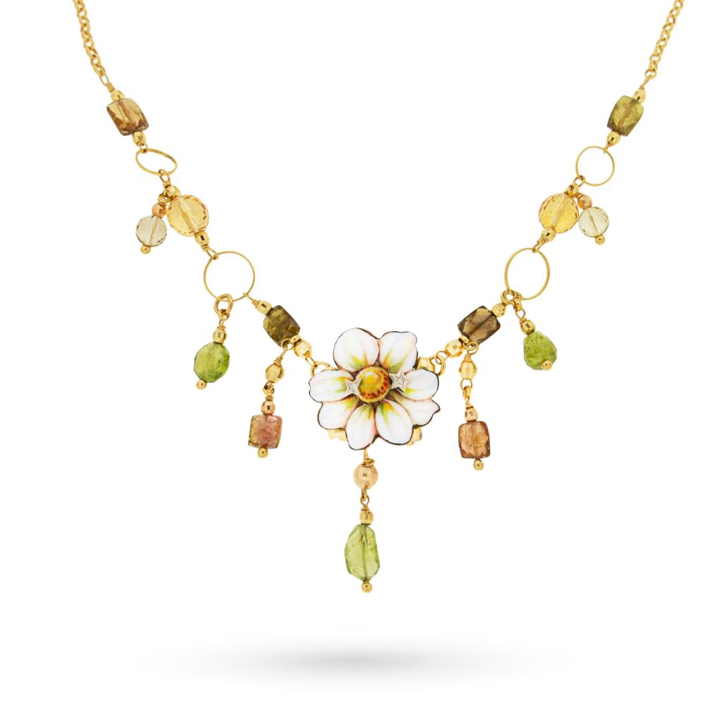 Yellow gold necklace enamel flower copper plate - GABRIELLA RIVALTA