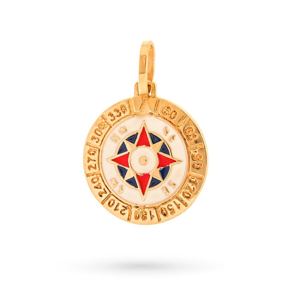 Ciondolo rosa venti smalto oro giallo 18kt  inciso - LUSSO ITALIANO