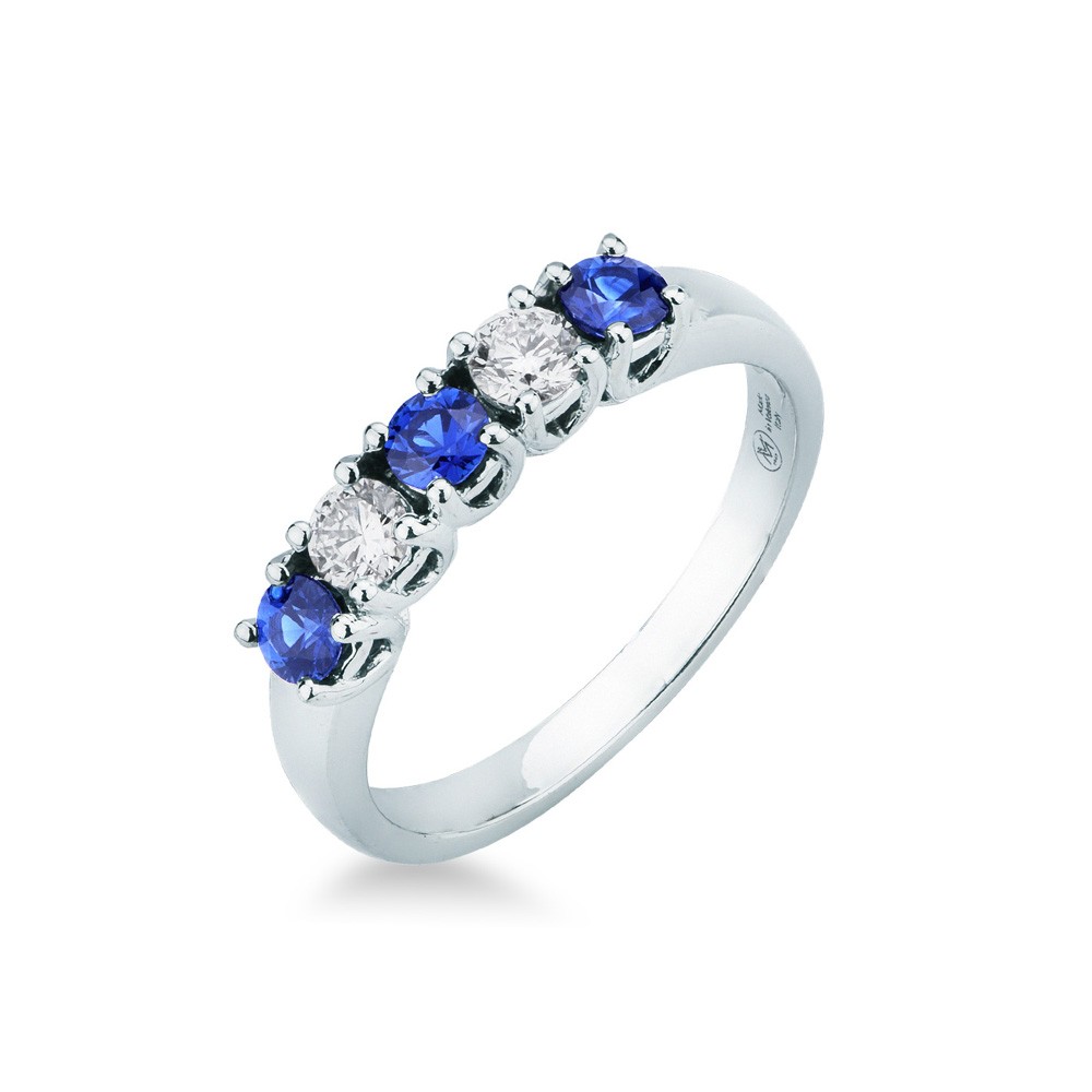 White gold riviera ring 3 blue sapphires and 2 diamonds - MIRCO VISCONTI