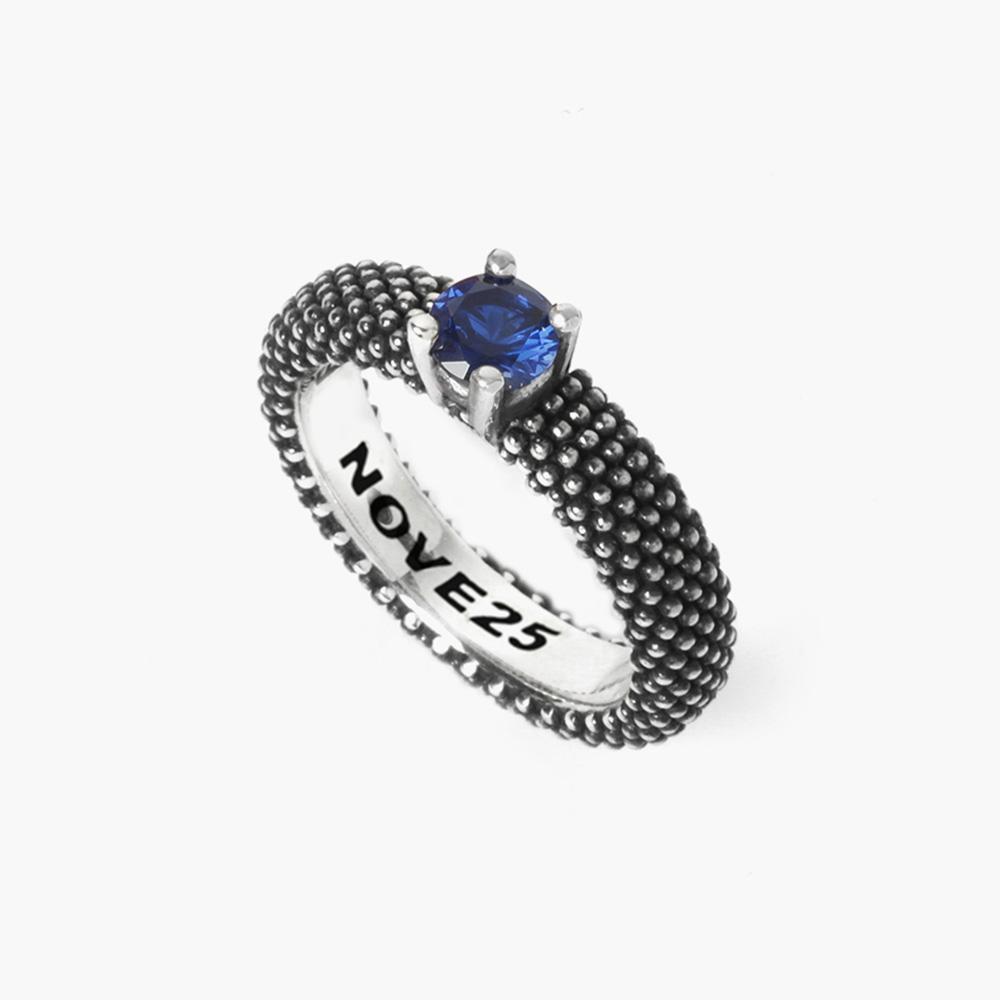 Nove25 burnished silver blue spinel solitaire dotted ring - NOVE25