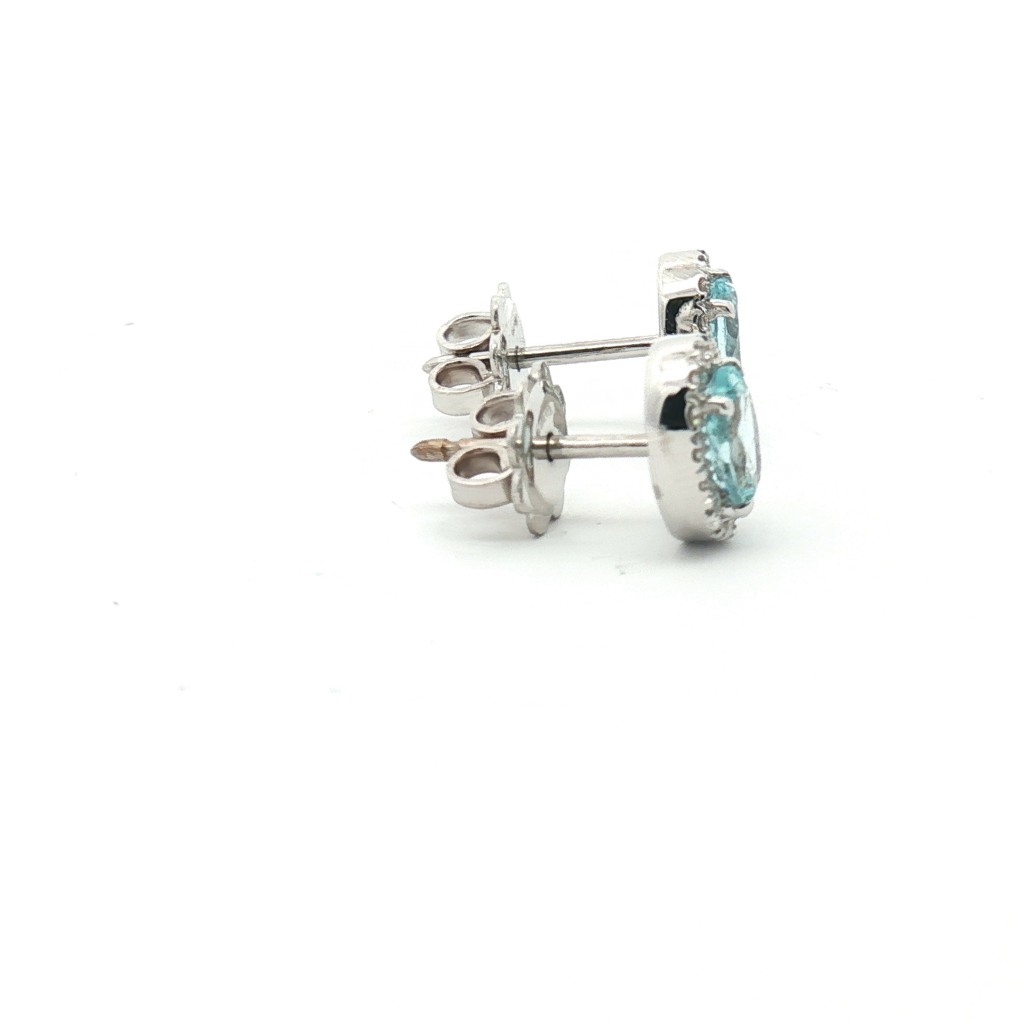  Orecchini a Lobo in Oro Bianco con Acquamarine Ovali (0.77 ct) e Halo di Diamanti - CICALA