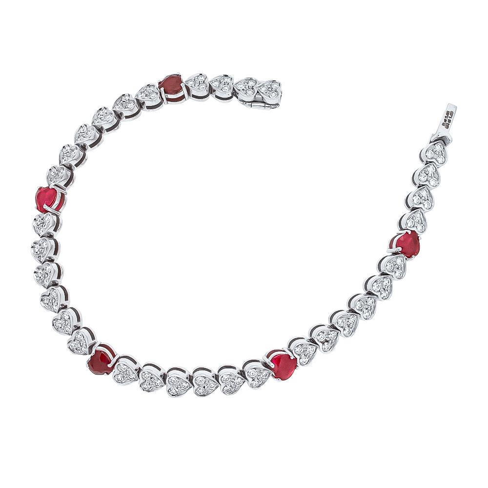  Bracciale tennis oro bianco cuori rubini 2,65ct diamanti 1,65ct - CICALA