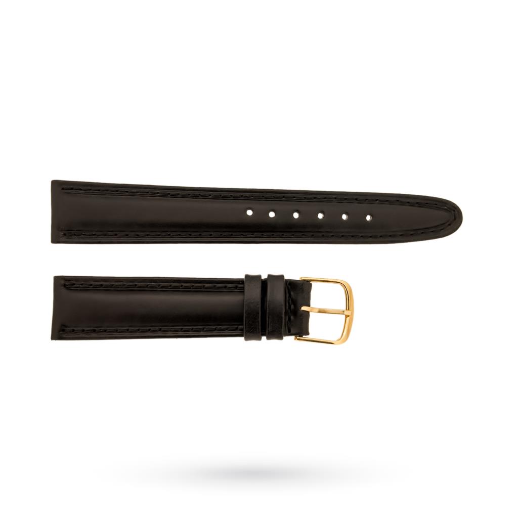 Cinturino pelle nera imbottita 18-16mm fibbia dorata - 