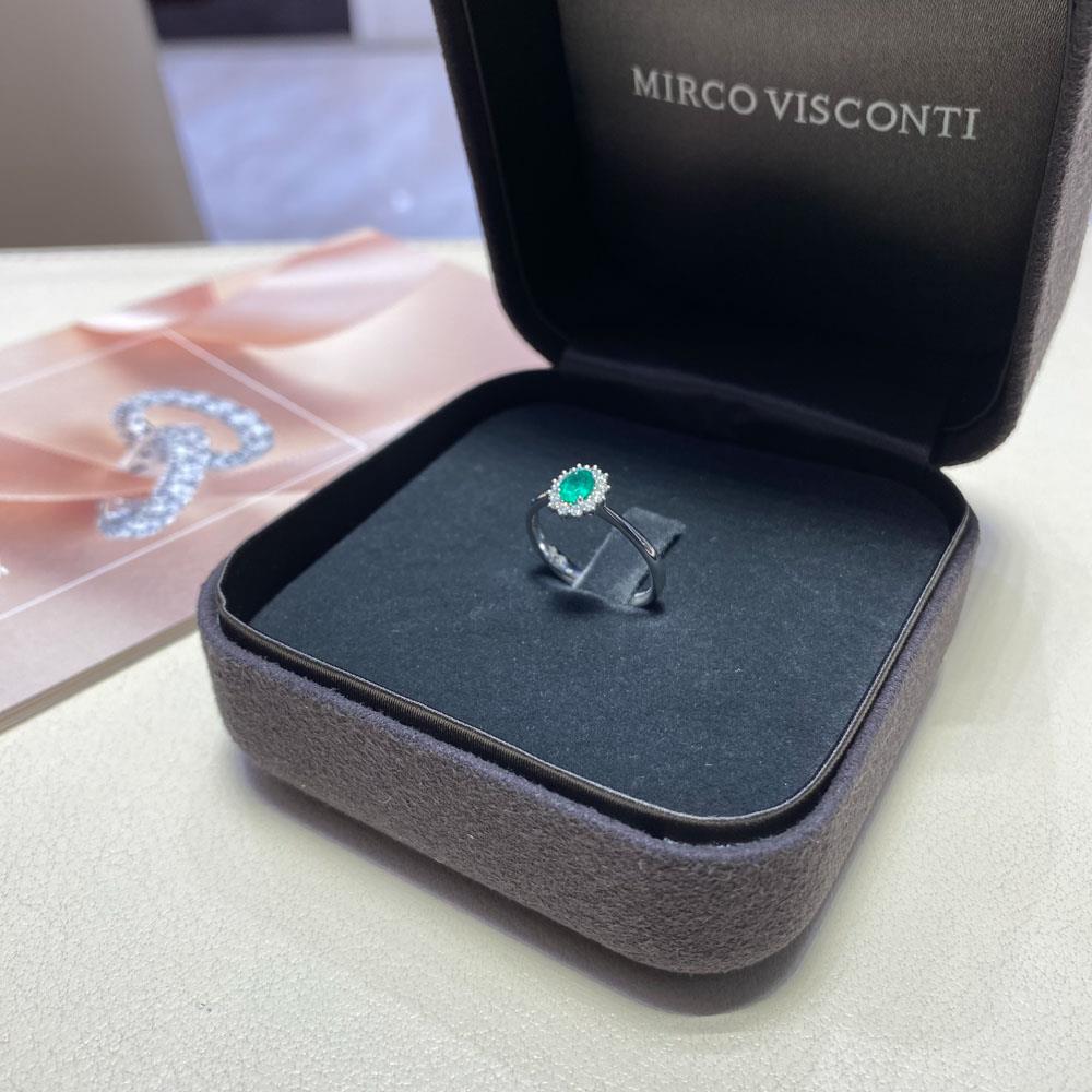  Anello smeraldo ovale 0,29ct contorno diamanti 0,13ct Mirco Visconti - MIRCO VISCONTI