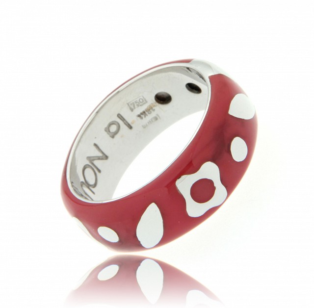 Gold ring with enamels and flowers with diamonds - LA NOUVELLE BAGUE