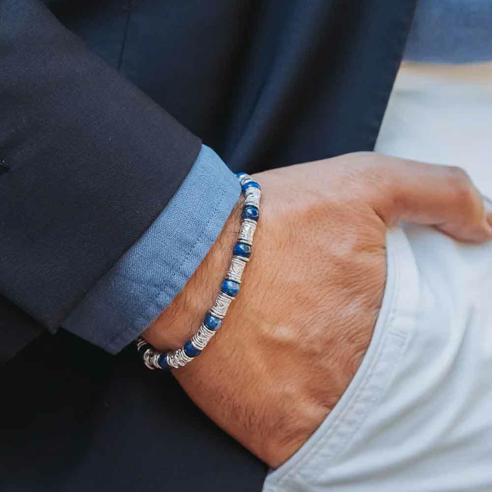  Bracciale uomo Siena lapislazzuli in argento 19+3 cm - MARIA CRISTINA STERLING