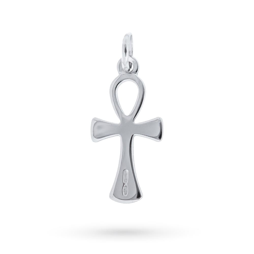  Ciondolo croce vita oro bianco 18kt lucido liscio - LUSSO ITALIANO