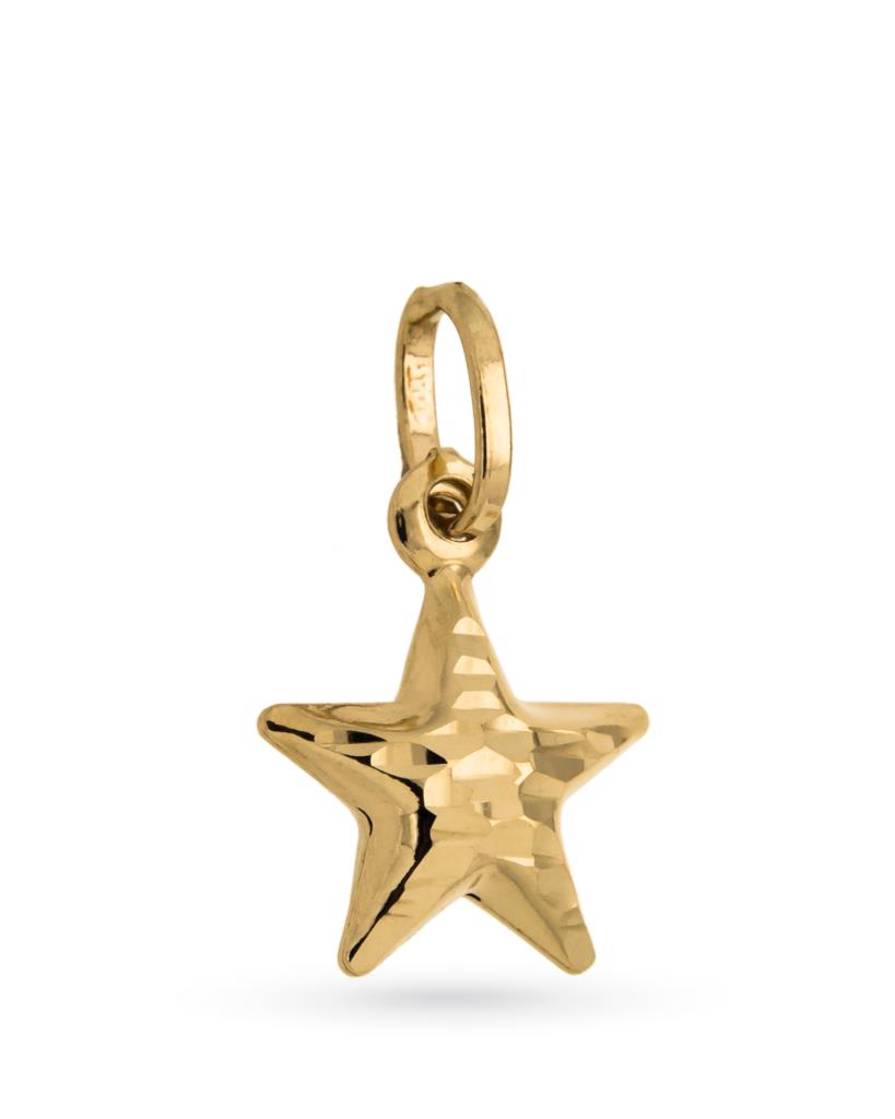 18kt yellow gold star charm with diamond finish - LUSSO ITALIANO
