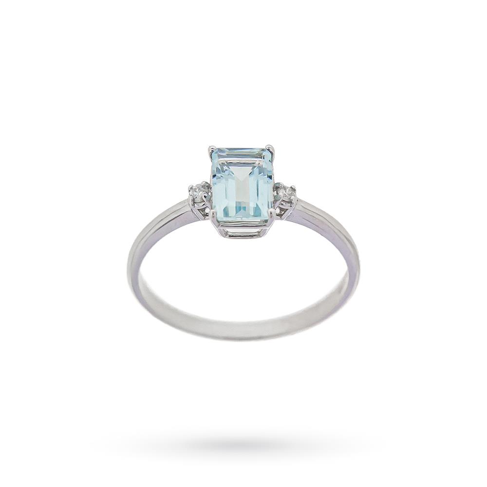 Rectangular aquamarine ring 0.90ct 2 diamonds 0.04ct - QUAGLIA