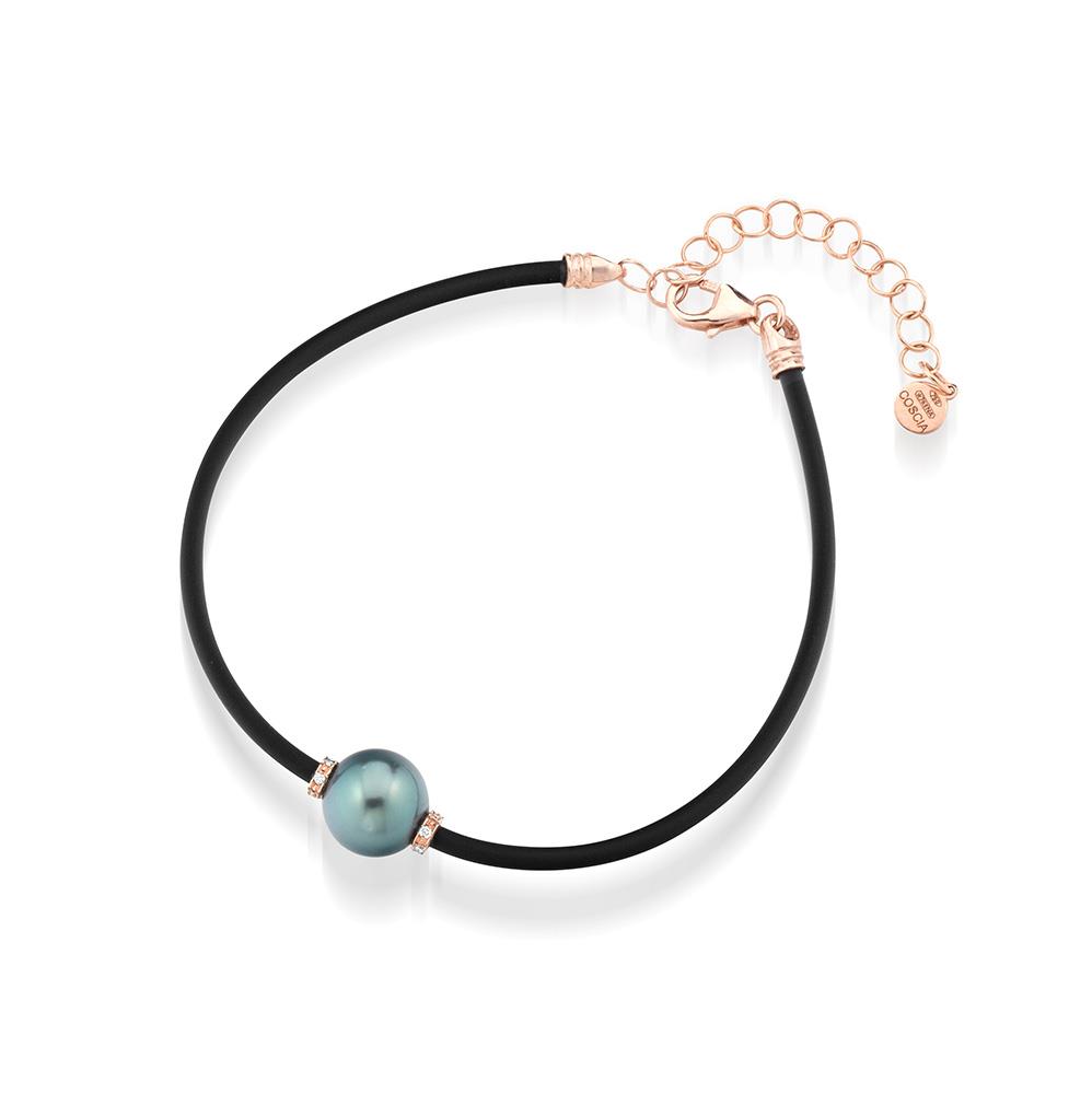Black rubber bracelet with Tahitian pearl Ø 9-10mm - COSCIA
