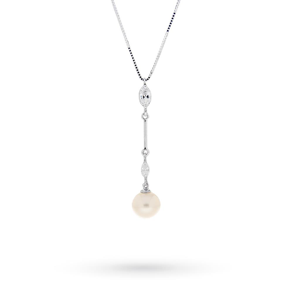Girocollo oro bianco 18kt zirconi perla 41cm - UNBRANDED