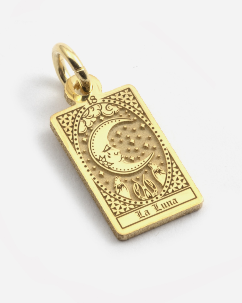 Ciondolo Carta Tarocchi La Luna in argento dorato Grande