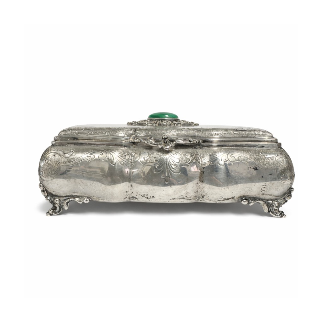  Jewelry box with malachite and engraved decorations in 800 silver - 