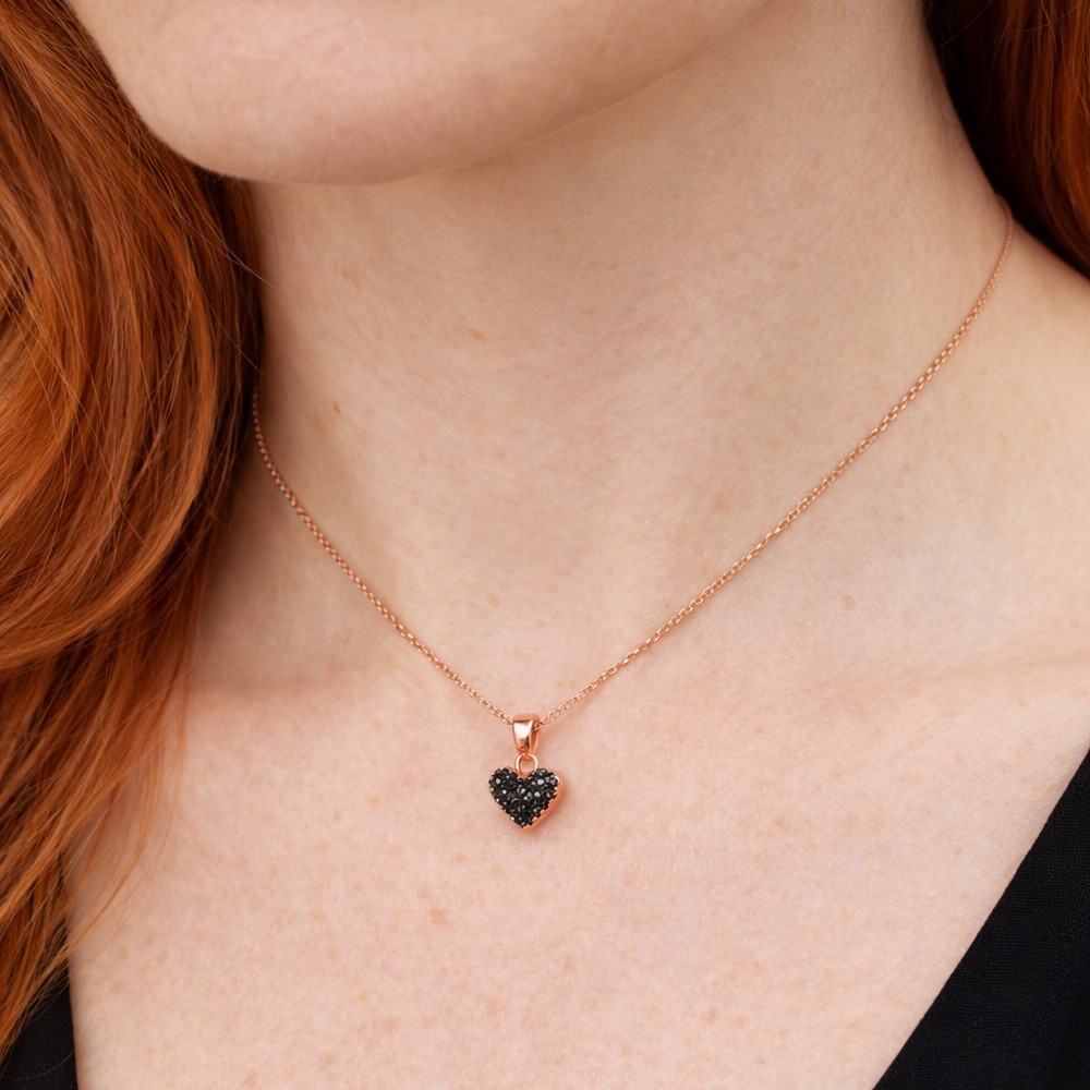  Cuore ciondolo oro rosa zirconi neri 8x7 mm - LUSSO ITALIANO