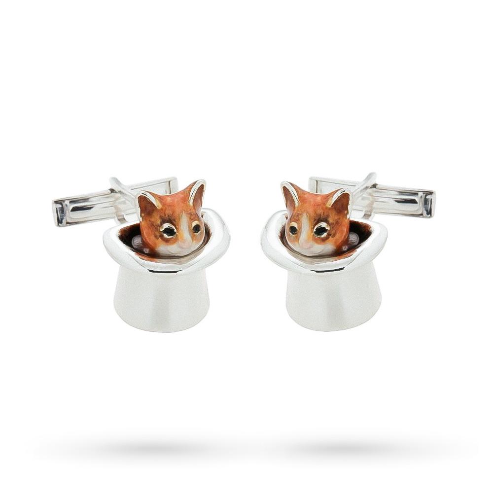 925 sterling silver cufflinks enameled cats in top hats - SATURNO