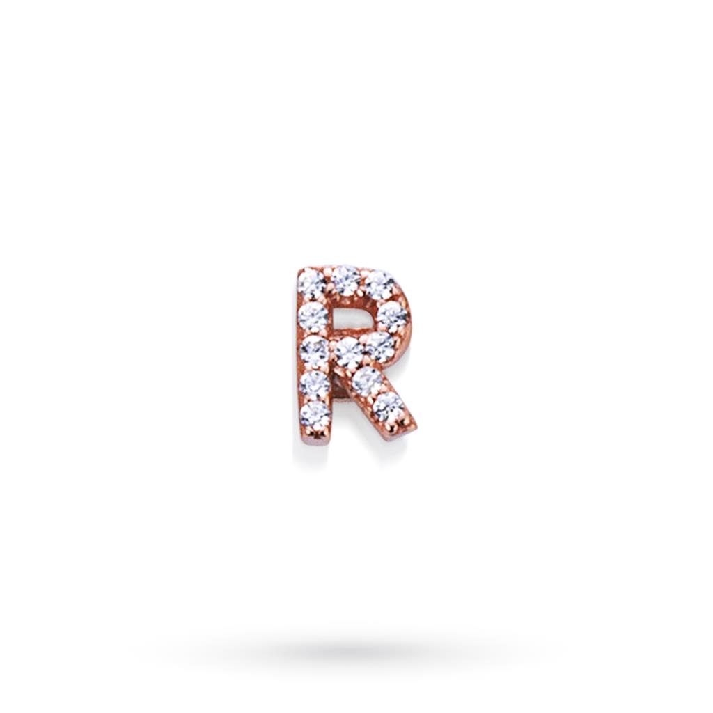 Componente lettera R in argento rosa con zaffiri  - MARCELLO PANE