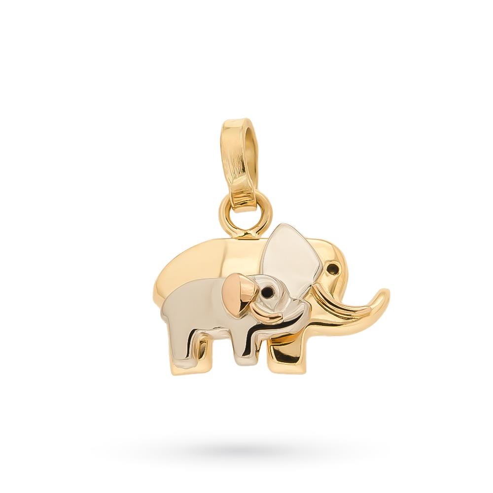 Elephant pendant with puppy 18kt pink yellow white gold - UNBRANDED