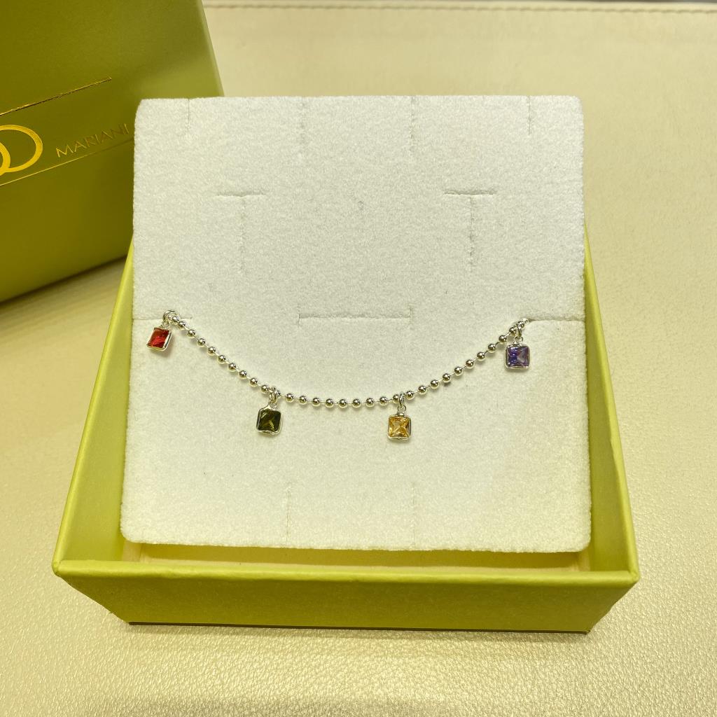  Bracciale Dodo Mariani pallini 5 ciondoli zirconi colorati 18cm - DODO MARIANI