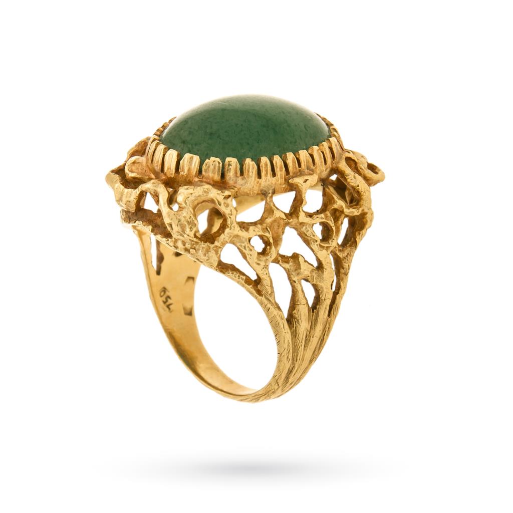  18 kt yellow gold ring green aventurine gemstone - LUSSO ITALIANO