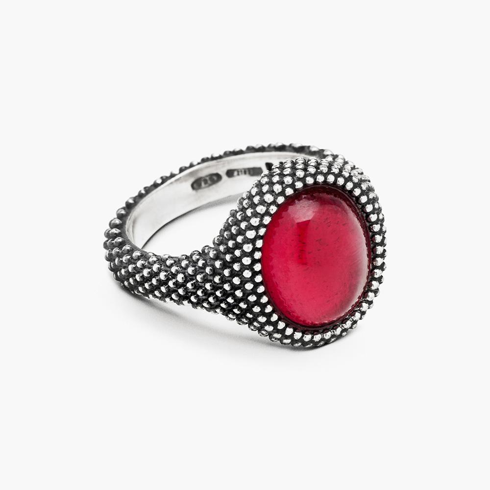 Chevalier ovale puntinato corindone argento brunito lucido Nove25 - NOVE25