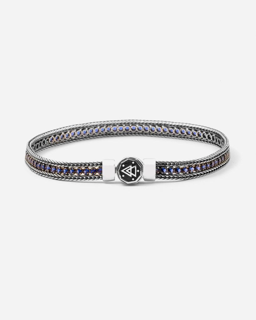 Polished burnished 925 silver tennis bracelet with blue stones - NOVE25