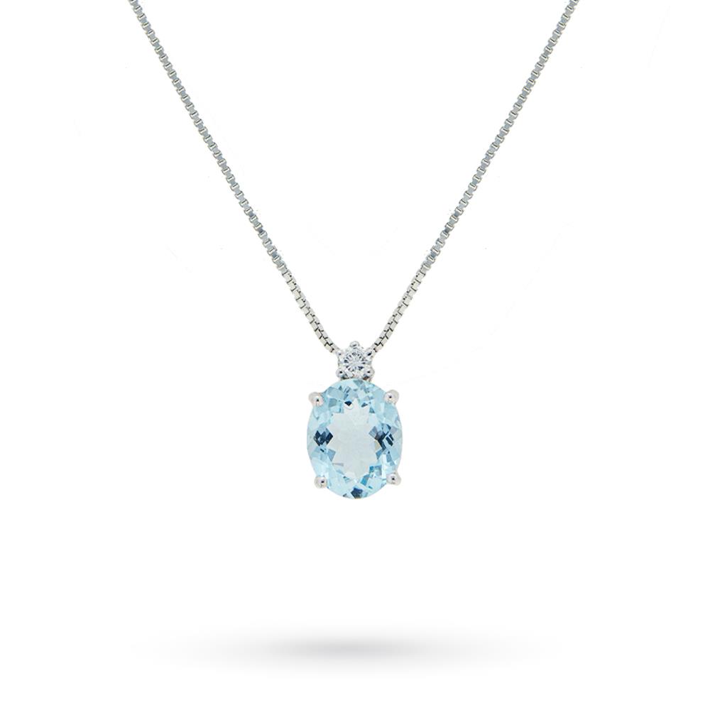 Girocollo oro bianco acquamarina ovale diamante - LUSSO ITALIANO