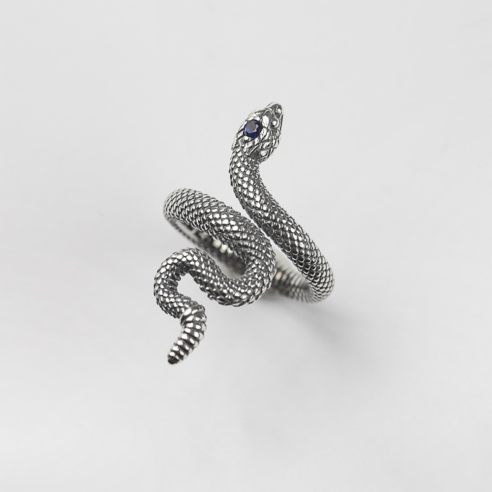  Anello serpente spinello blu argento brunito lucido Nove25 - NOVE25