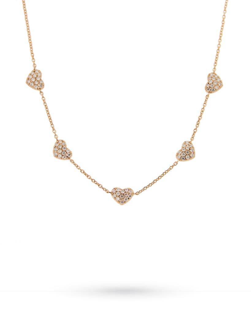 18kt rose gold necklace with 6 small heart and diamonds  - CICALA
