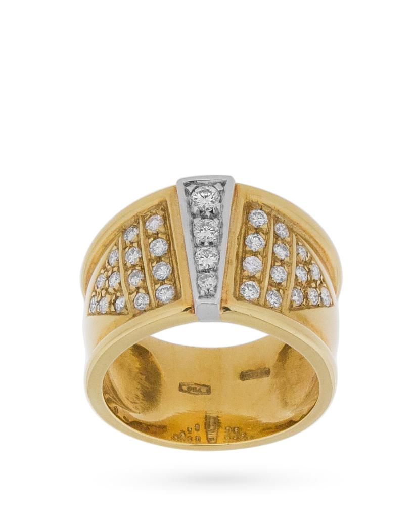 18kt yellow and white gold band ring with brilliant cut diamonds 0,56ct - LUSSO ITALIANO