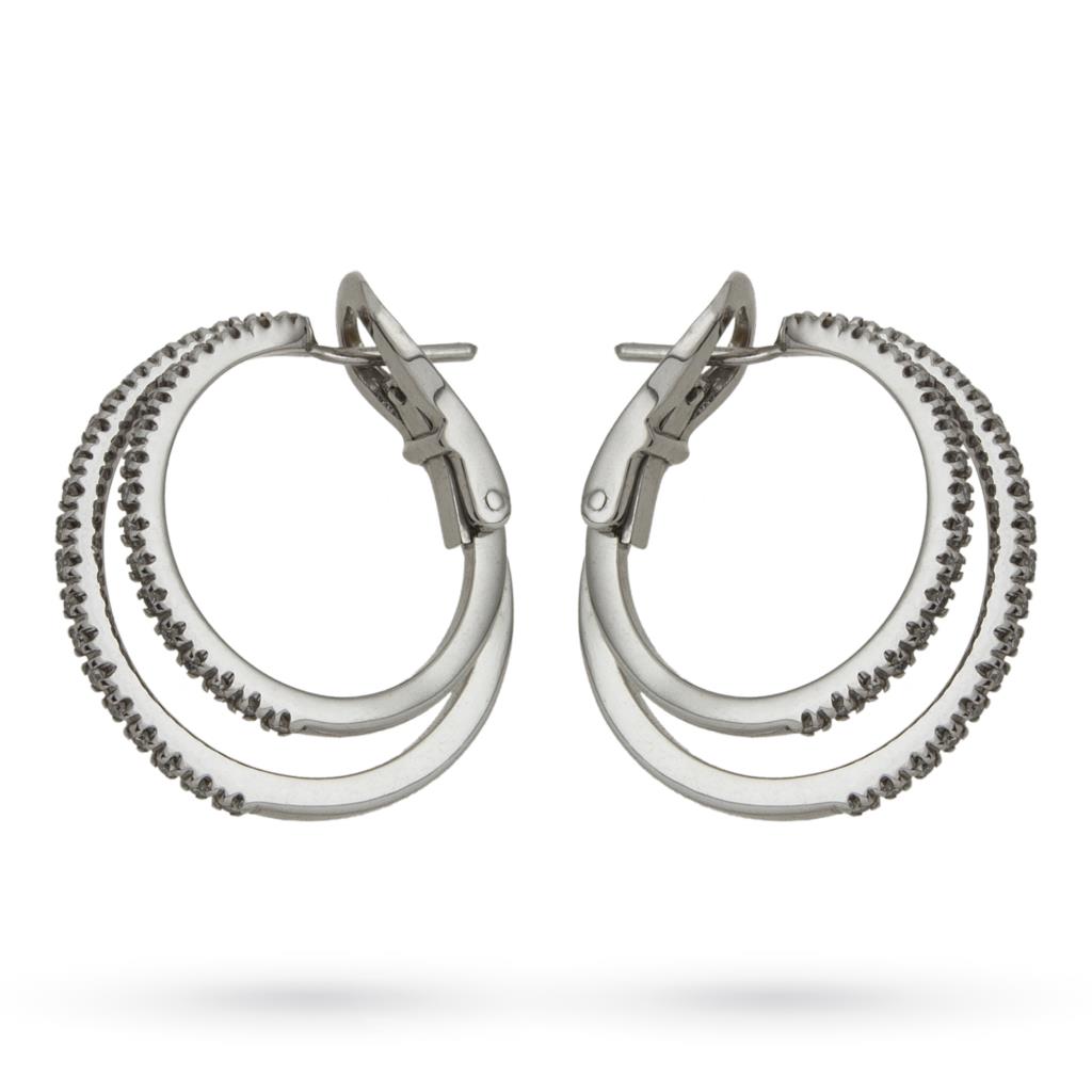  Double hoop earrings in white gold with diamonds Ø2.2cm - LUSSO ITALIANO