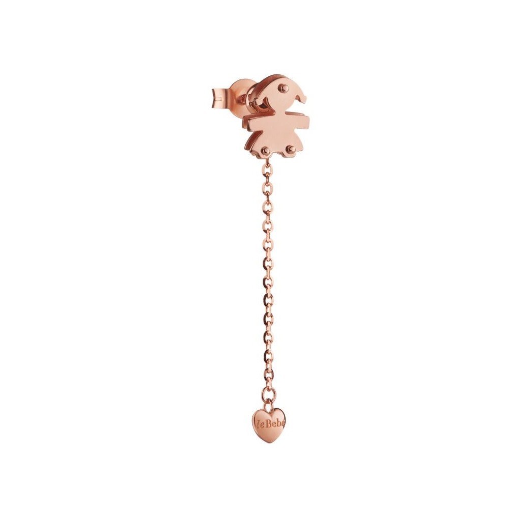 Rose gold baby girl silhouette and heart pendant earring with chain by leBebe.