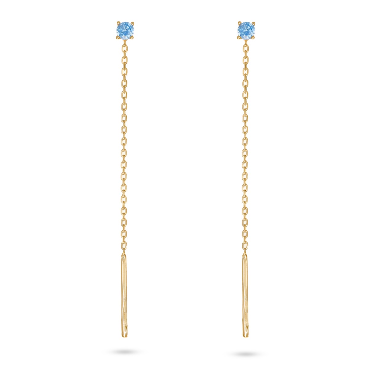  Orecchini pendenti con catenina rolo' e zircone celeste lungo 58mm - LUSSO ITALIANO