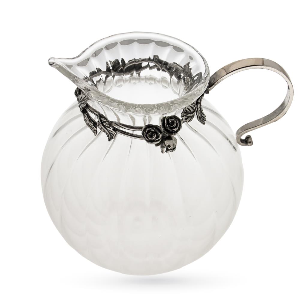 Piccola caraffa in cristallo con rose e manico in argento 925 - GIOVANNI RASPINI
