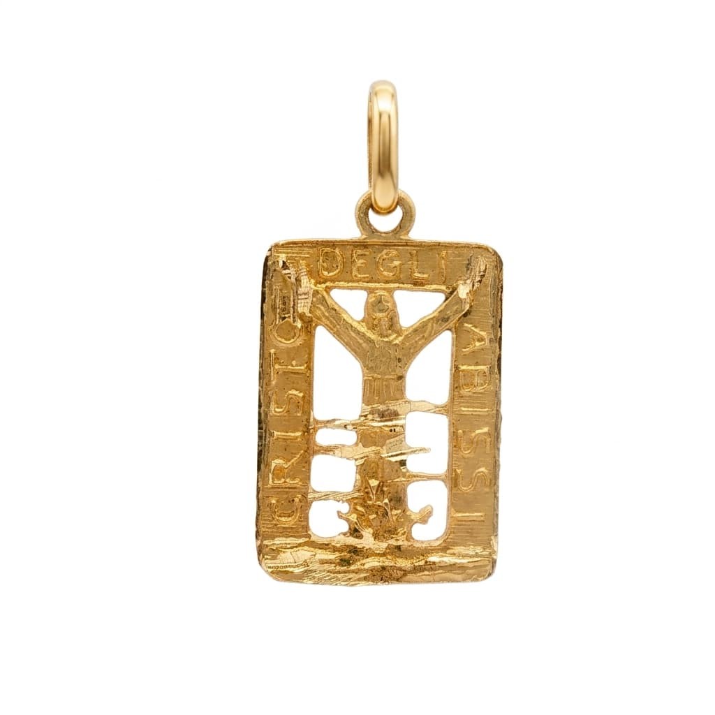 Ciondolo Cristo degli Abissi in Oro Giallo con Cornice Rettangolare 15X22 mm - CICALA