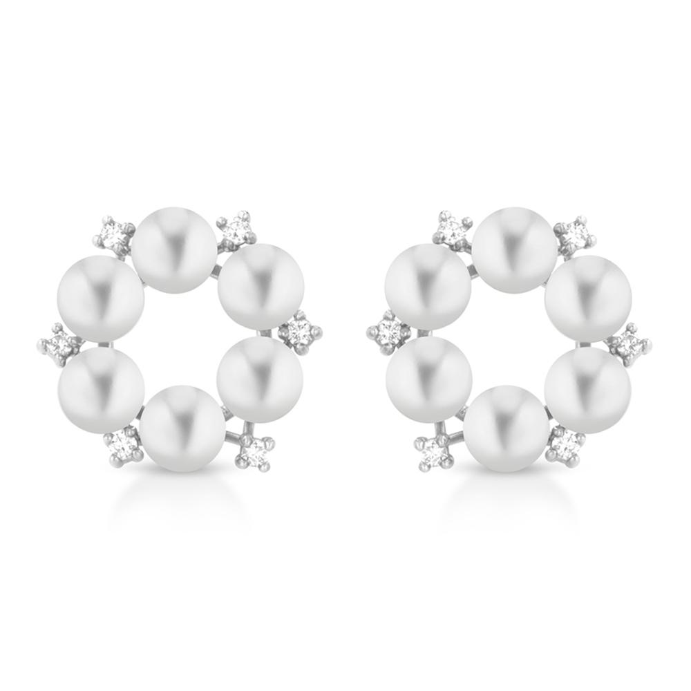 Earrings with circle of Edison pearls Ø 3-3.5 mm and diamonds - COSCIA
